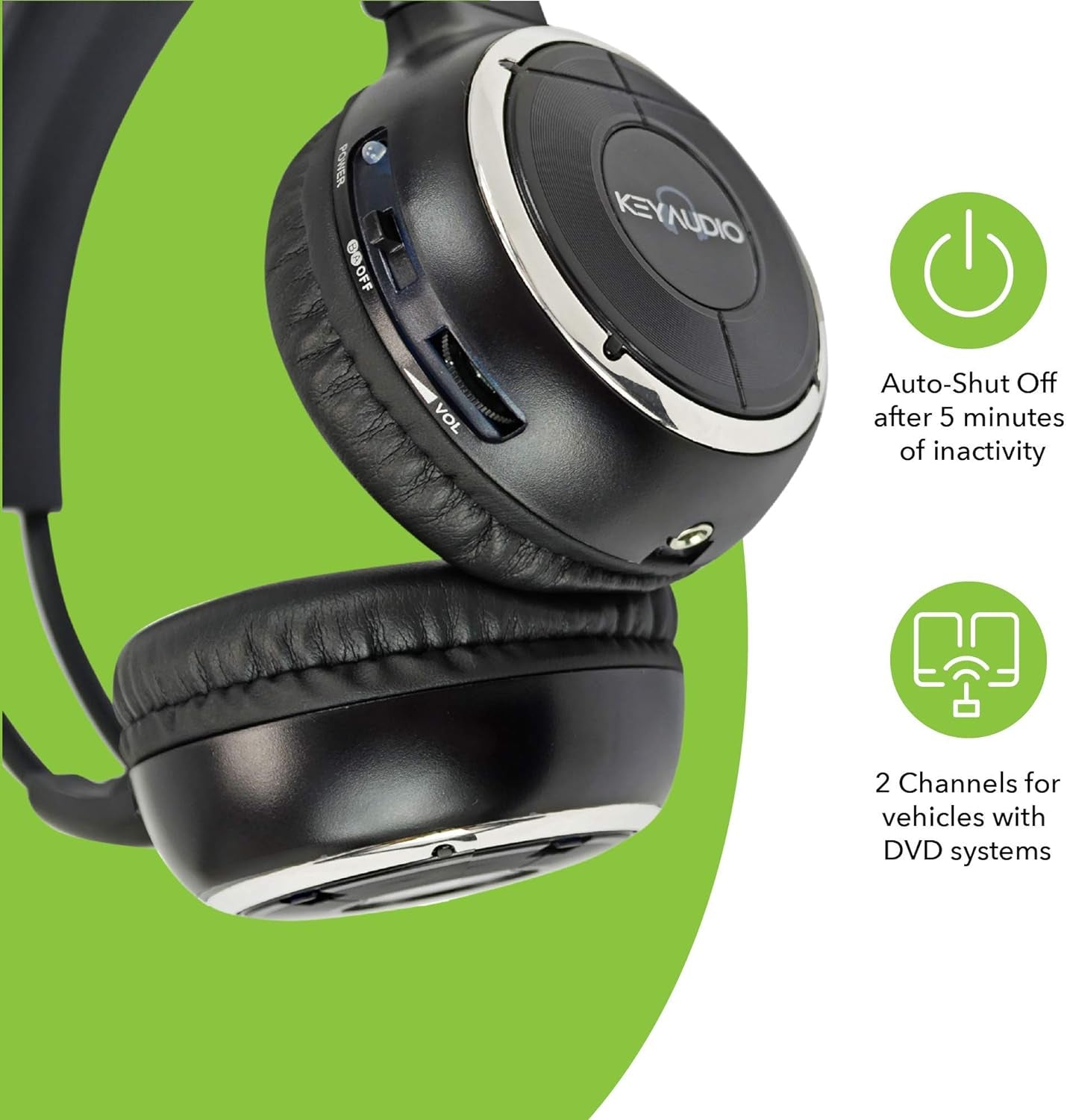 RP Accessories IR-2008B Infrared Wireless Headphones, 2-Channel Folding Universal Rear Entertainment System IR Headphone for Car TV and DVD Player Audio, Set of 6