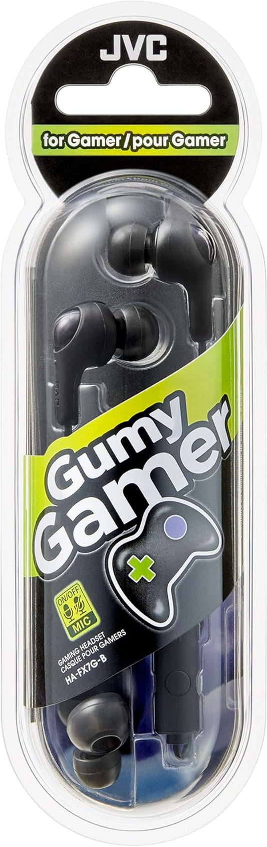 Gumy Gamer, in Ear Earbud Headphones with Mic, Remote, and Mute Switch for Gaming and Chatting, Powerful Sound, Comfortable and Secure Fit, Silicone Ear Pieces S/M/L - HAFX7GB (Black), Medium