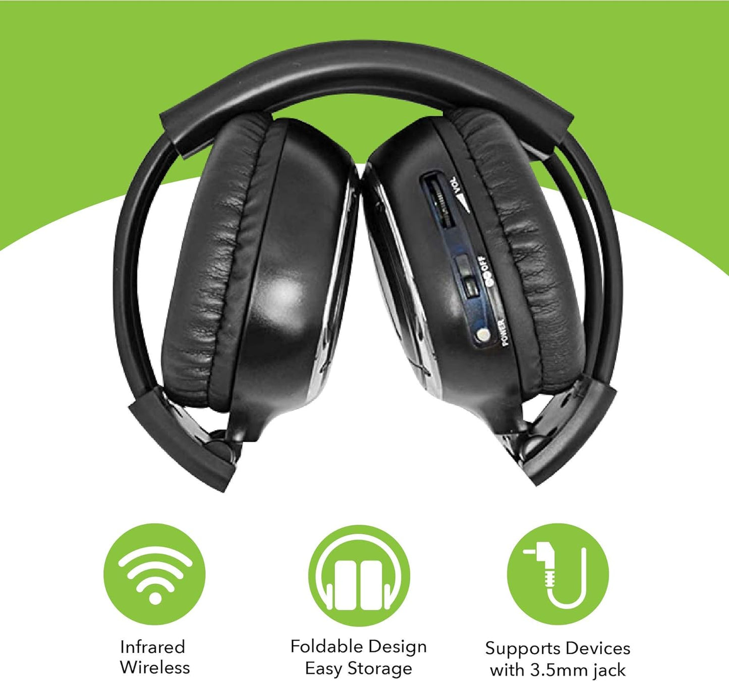 RP Accessories IR-2008B Infrared Wireless Headphones, 2-Channel Folding Universal Rear Entertainment System IR Headphone for Car TV and DVD Player Audio, Set of 6